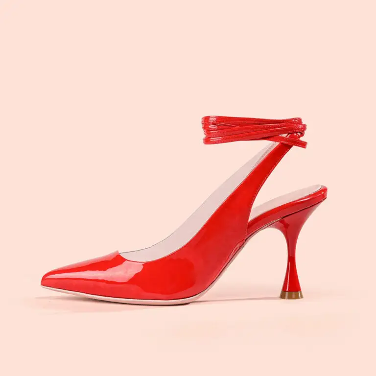 Slingback Mimosa Rosso vista laterale esterna lacci caviglia